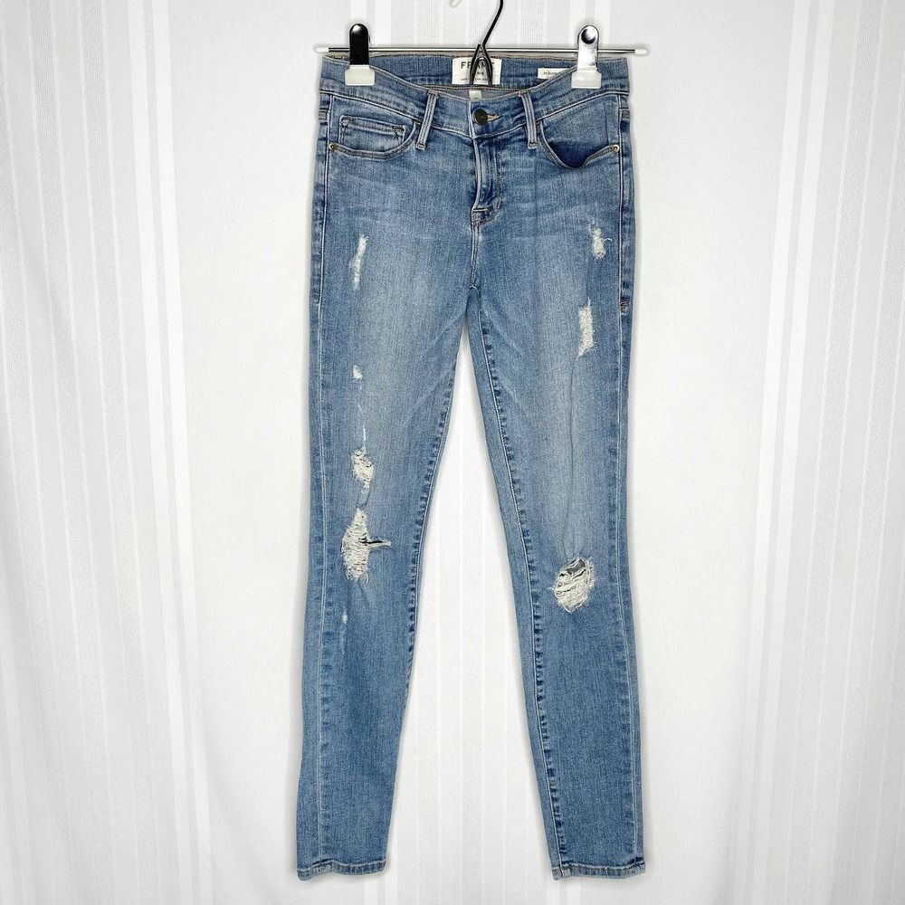 FRAME Denim Le Skinny de Jeanne Distressed Jeans Kitty Hawk Size 26 Ripped